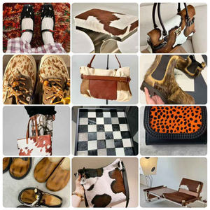 תיק דפוס שיער עור נמר, תיק נעליים מגפיים חומרי גלם חום צבע עור אמיתי עור - Product Image 4