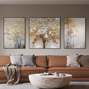 3D <span class=keywords><strong>Arbre</strong></span> Élément Mode Triptyque Peinture À L'huile Design Minimaliste Salon Mural Texture Pur Peint À La Main Décoration Peinture - Product Image 3