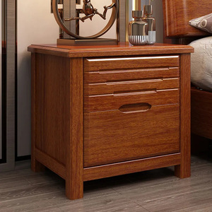Table de chevet moderne en bois massif de noyer de style nordique avec double tiroirs rail lisse armoire de rangement silencieuse pour meubles de chambre à coucher - Product Image 2