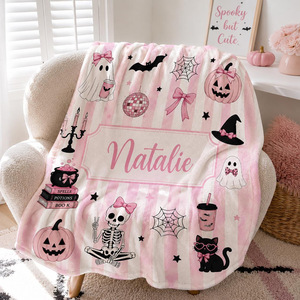 Pink Halloween Cartoon Throw <b>Blanket</b> Personalized Baylor Princess Style Rectangular Flannel Soft Home Decor Autumn Season - Product Image 3