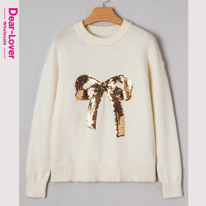 Cher amoureux en gros paillettes nœud graphique noël vacances Boutique mode <span class=keywords><strong>chic</strong></span> <span class=keywords><strong>pull</strong></span> femmes - Product Image 2