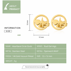 Pendientes de Acero Inoxidable con Forma de Corazón, Chapados en Oro de 14K al Vacío, 12 mm, Joyería con Diseño de Onda de Corazón - Product Image 2