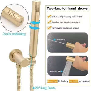 2025 più venduto oro spazzolato supporto termostatico a parete bagno pioggia LED rubinetti sistema doccia set Combo con valvola a bottone - Product Image 5