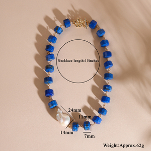 <span class=keywords><strong>Bijoux</strong></span> en <span class=keywords><strong>Lapis</strong></span> <span class=keywords><strong>Lazuli</strong></span> Naturel Cylindre Vintage et Collier de Perles d'Eau Douce Naturelles <span class=keywords><strong>Bijoux</strong></span> pour Fête - Product Image 3