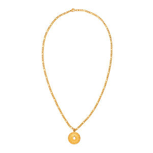 Collar de moneda ahuecado a la moda, eslabón de acero inoxidable, colgante de círculo Retro francés, clavícula de lujo con luz inspirada en el budismo - Product Image 5