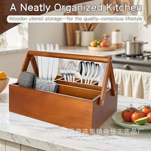 Wooden Cutlery Storage Box Knife Fork Holder <b>Desktop</b> Organizer Kitchen Utensil Rack Durable Solid Wood Design - Product Image 1