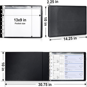 Tùy chỉnh máy in logo Đen 1 inch sổ Séc chất kết dính với dây kéo Pouch sang trọng PU da kim loại Clip 7 vòng chất kết dính thư mục văn phòng - Product Image 2