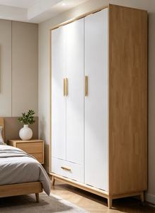 Armoire blanche moderne avec poignées en laiton, portes battantes à panneaux plats, design scandinave, armoire de rangement autoportante pour chambre à coucher - Product Image 5