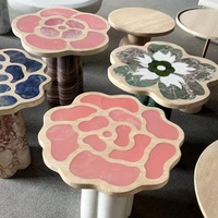 Table basse en marbre de pierre naturelle de style floral pour la maison, table d'angle, table d'appoint pour le salon