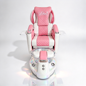 Silla de Pedicura Rosa y Blanca de Lujo, Silla de Spa Eléctrica con Masaje y Lavabo de Acrílico Transparente para Salón de Uñas y Salón de Belleza - Product Image 4