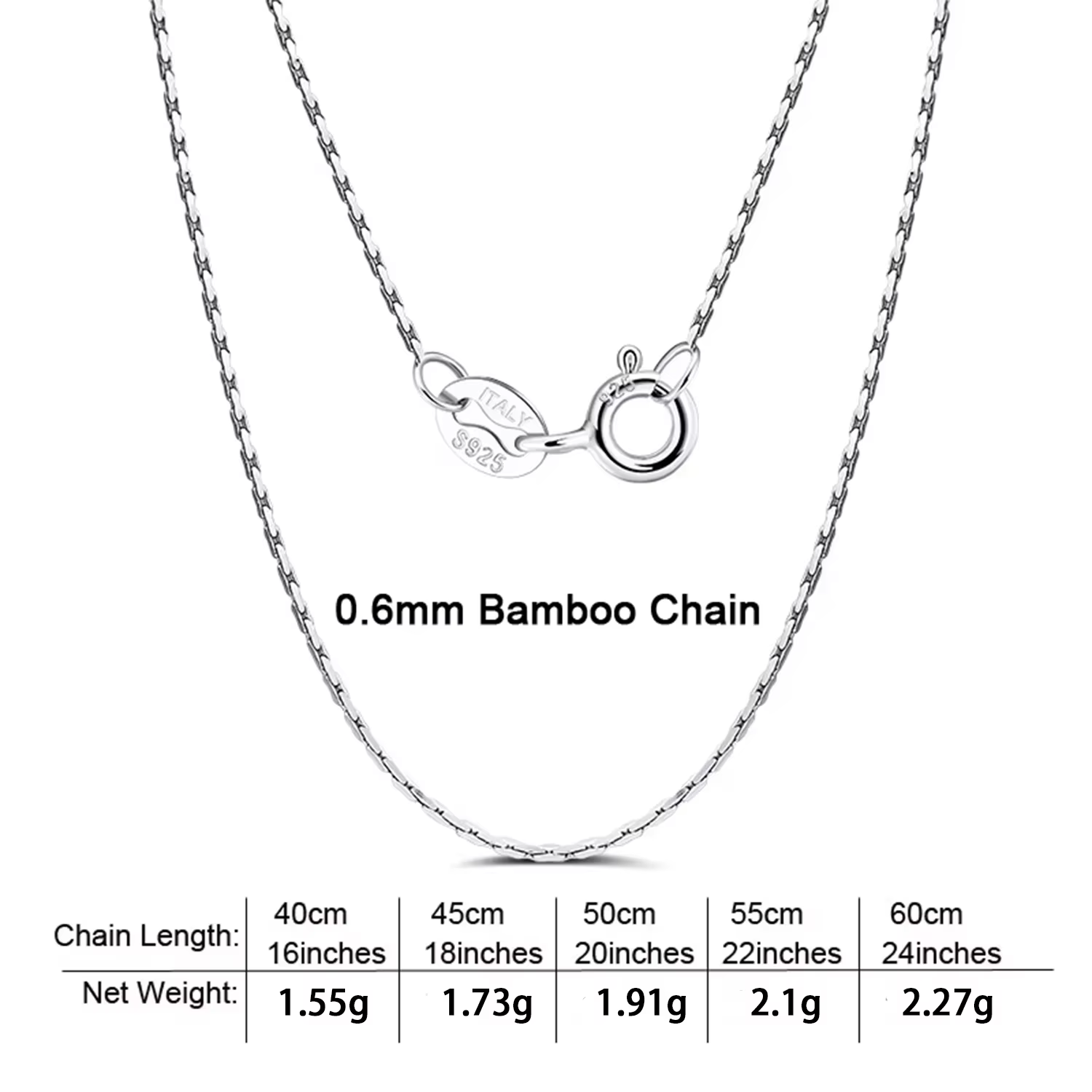 Catena in bambù argento-0,6 mm