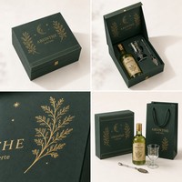 Boîte cadeau magnétique personnalisée pour absinthe, emballage rigide en papier, pelliculage mat, recyclable, pour bouteille d'alcool, cuillère en verre, kit cadeau