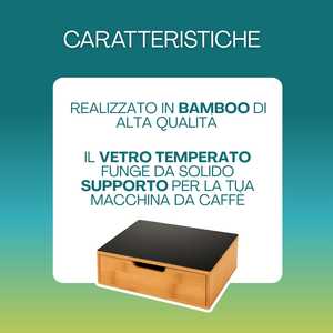 Tiroir de rangement pour dosettes de café en bois de bambou avec dessus en verre noir pour machine à café 31,5x30x10 cm - Product Image 3