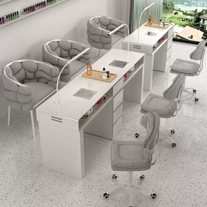 Bureau de manucure blanc de luxe avec lumière LED et collecteur de poussière, mobilier de <span class=keywords><strong>salon</strong></span> de beauté, bureau de manucure pour <span class=keywords><strong>salon</strong></span> de manucure professionnel - Product Image 2