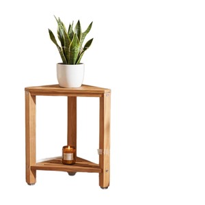 Étagère d'angle de salle de bain en bois massif, tabouret de douche triangulaire à deux niveaux, support de rangement étanche 38x36cm - Product Image 3