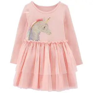 2023 printemps coton vêtements à manches longues 2-7 ans filles robe Offre Spéciale princesse robe licorne broderie