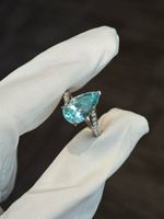 Bague en aquamarine naturelle Santa Maria 4,6 ct, forme poire, bleu vif, or 18 carats, diamant, certifiée GUILD, bijoux fins, vente en gros