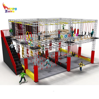 Équipement d'aventure certifié sécurité commerciale pour parcours d'obstacles Ninja Warrior à double niveau pour parcs d'attractions intérieurs avec trampolines