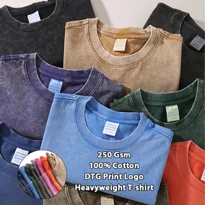 Camiseta de gran tamaño personalizada de alta calidad para hombre, camiseta de lavado ácido de algodón orgánico Vintage con estampado, camisetas de talla grande para hombre