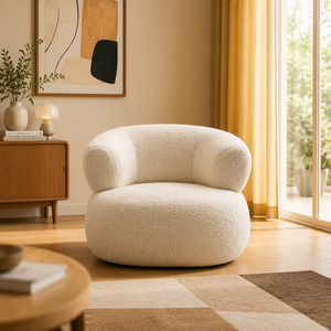 MULIGNA <span class=keywords><strong>Divano</strong></span> Curvo in Tessuto Bianco Crema, Stile Nordico Minimalista Moderno e Lussuoso, Arredamento per Soggiorno Personalizzabile OEM ODM - Product Image 5