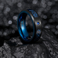 Bague en tungstène pour homme en fibre de carbone bleue avec motif de dragon noir incrusté de 8 mm de large