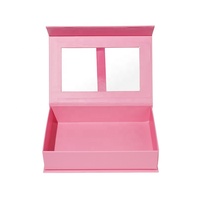 Boîte cadeau magnétique rose avec logo personnalisé ruban de plastification mat en carton dur et fenêtre pour emballage de dattes rouges chocolat thé cookie