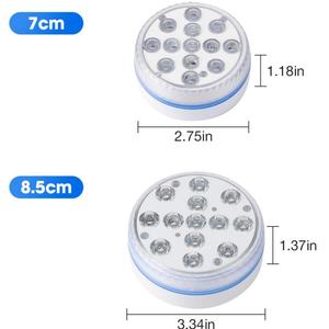 Lumière LED submersible étanche IP68 RGB pour piscine, avec télécommande RF, 13 perles, ventouse, fonctionne sur piles, lumière de douche - Product Image 3