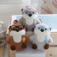 Peluche Otter de mer mignon avec lunettes, porte-clés, pendentif de sac à dos, poupée en fourrure douce et moelleuse, jouet en peluche, breloque de sac, accessoire