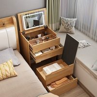 Coiffeuse scandinave en bois massif avec miroir amovible éclairé dissimulé et couvercle rabattable invisible, meuble de rangement pour hôtel et école