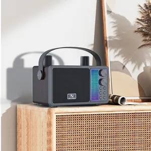 YS-603 casing kayu desain sampul kulit Handlift mikrofon nirkabel ganda Speaker Karaoke luar ruangan dengan perubahan USB/TF/vokal/Tone