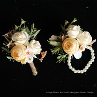 Korsase Bunga Mawar Buatan dari Kain untuk Tamu Pernikahan, Boutonniere Bunga Tangan, Babys Breath