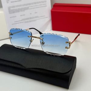 Gafas de Sol de Diseño con Corte de Diamante Sin Montura para Mujer y Hombre, Nuevo Modelo con Estuche y Recibos de Marca Famosa - Product Image 1