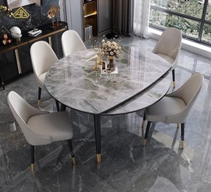 Table à manger de luxe <span class=keywords><strong>en</strong></span> dalle brillante, table à manger ronde extensible et pliable <span class=keywords><strong>pour</strong></span> usage domestique - Product Image 2