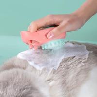 Brosse de bain et distributeur de shampoing pour animaux de compagnie JYM, motif patte de chat, douce, pour toilettage, massage et douche, bleu/rose