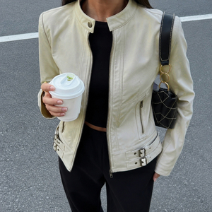 Veste tissée à col montant zippée, style Y2K rétro, vêtement d'extérieur décontracté pour femme, veste à manches longues style streetwear, haut tendance - Product Image 1