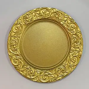 Antique Charger Plates Bulk Plastic Embossed Dinner Plate Chargers Round Floral Plates For Wedding Decorative