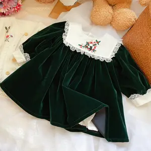 Kids Dresses 69838 Baby Dresses For Girls Spanish Velvet Green Long Sleeve Wholesale Kids Clothing Children's Clothes