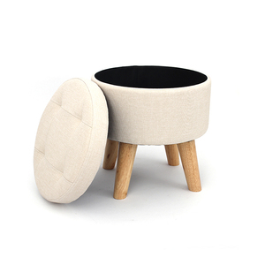 Customized Modern Living Room Furniture Faux Linen <strong>Storage</strong> <strong>Stool</strong> with Wooden Feet - Product Image 2