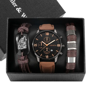 <span class=keywords><strong>Montre</strong></span> de sport décontractée pour homme, modèle rétro, avec deux bracelets en cuir tressé à motif loup, vente en gros en stock sans boîtes - Product Image 6