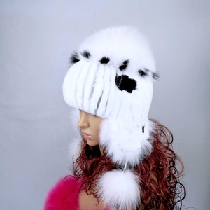 Cappello da donna invernale Rex pelliccia di coniglio cappellini di vera pelliccia lavorati a maglia cappello caldo <span class=keywords><strong>russo</strong></span> cappello da donna nuovo cappello di pelliccia da donna - Product Image 2