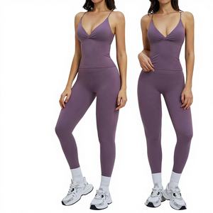 Ensemble de yoga 2 pièces pour femme, séchage rapide, fitness, sans couture, respirant, color block, débardeur dos élégant, taille haute, effet push-up fessier - Product Image 1