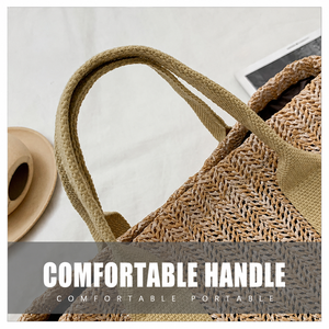 Straw Woven Tote Bag Summer Beach Basket Handbag Large Capacity Shoulder Bag - Product Image 4