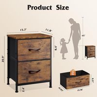 Nakas Kayu Modern dengan 2 Laci Penyimpanan dan Keranjang Kain, Meja Samping Tempat Tidur Rustic untuk Kamar Tidur dan Ruangan Kecil