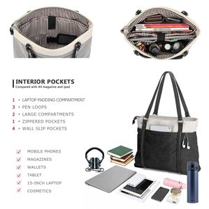 Sac fourre-tout pour ordinateur portable pour femmes, 15,6 pouces, sac de travail avec compartiment pour ordinateur portable et fermeture éclair, sac fourre-tout en toile pour ordinateur portable pour enseignante - Product Image 3
