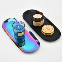 Plateau décoratif de luxe jetable en acier inoxydable avec incrustation dorée pour fruits, cosmétiques, bijoux - Plateau de salon