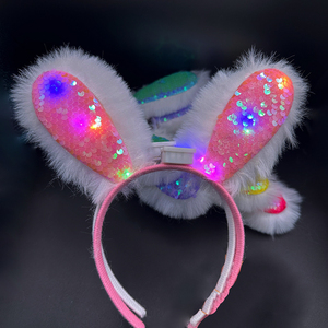 15 cm LED Light Flashing <strong>Easter</strong> Bunny Ears New Chinese Plush <strong>Headband</strong> for Party Decorations Sequin Material Christmas Graduation - Product Image 6