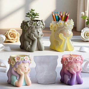 Molde de silicona DIY para velas con diseño floral de niña, molde para adornos de plantas suculentas en maceta, herramienta para velas aromáticas hechas a mano - Product Image 6