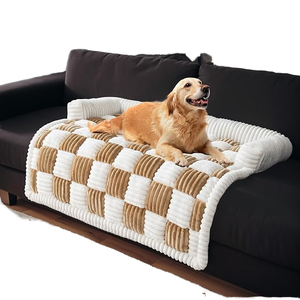 Luxe katoenen hondenbankhoes crèmekleurig groot geruit vierkant design zacht en ademend beschermend hondenmatras hoes - Product Image 2