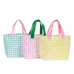 Checkered Polypropylene Woven Shopping <b>Bag</b> <b>Medium</b> <b>Size</b> Custom Color Handle Groceries Tote - Product Image 1