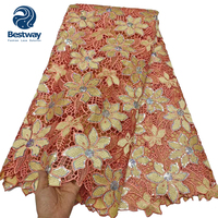 Tissu en dentelle à sequins solubles dans l'eau Bestway Bright Fashion 5 Yards CP1641, couleur turquoise, pour mariage africain